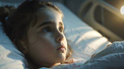 American kid girl has a serious illness in the hospital cancer : Generative AI