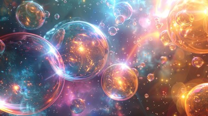 A glimpse of the cosmic neutrino background through a fantastical lens with glowing orbs and distorted shapes creating a dreamlike atmosphere.