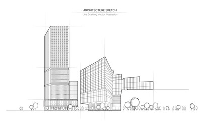 Architecture line drawing.
Cityscape Sketch, Vector Sketch. Architecture Illustration.