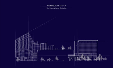 Architecture line drawing.
Cityscape Sketch, Vector Sketch. Architecture Illustration.