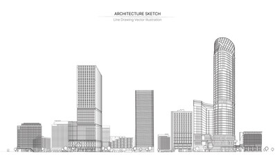 Architecture line drawing.
Cityscape Sketch, Vector Sketch. Architecture Illustration.