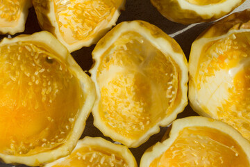 Macro photography of passion fruit shells.