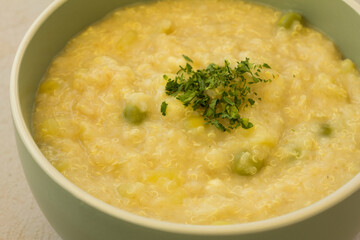 Macro photo of quinoa stew. Healthy and vegetarian food.