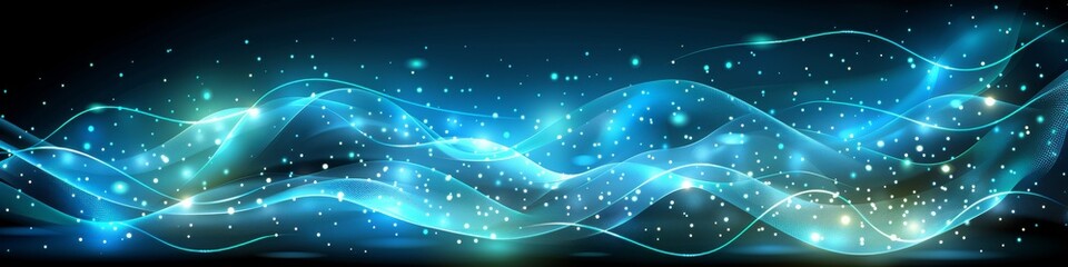 Obraz premium Abstract Digital Waveform of Glowing Blue Lines and Sparkles Creating a Futuristic Technology Background on a Black Background