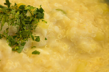 Macro photo of quinoa stew. Healthy and vegetarian food.