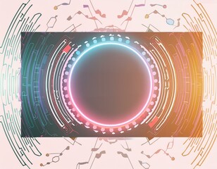a circular neon frame on a black background with a blue and purple light in the middle of the frame and a black background with a blue and purple light in the middle.