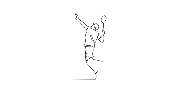 Animated self drawing of Badminton sports video illustration. Badminton sports design in simple linear continuous style video concept. Sports themes design for your asset video design illustration.