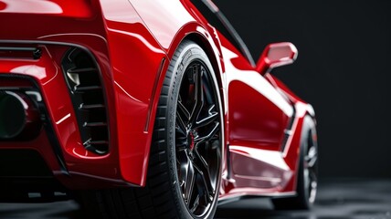 red generic unbranded luxury sport car on a very dark black background, banner