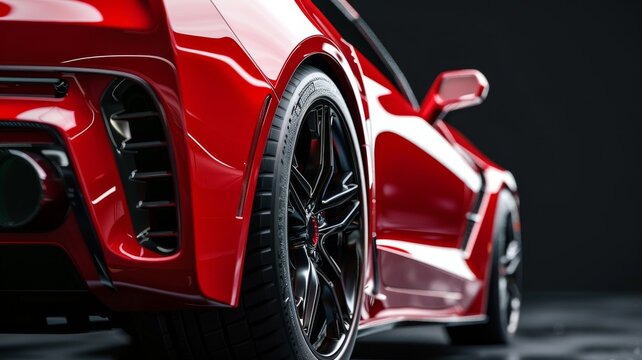 red generic unbranded luxury sport car on a very dark black background, banner