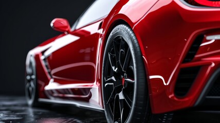 Naklejka premium red generic unbranded luxury sport car on a very dark black background, banner