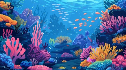 Fototapeta na wymiar Underwater Wonderland: Vibrant Coral Reef Cartoon Illustration