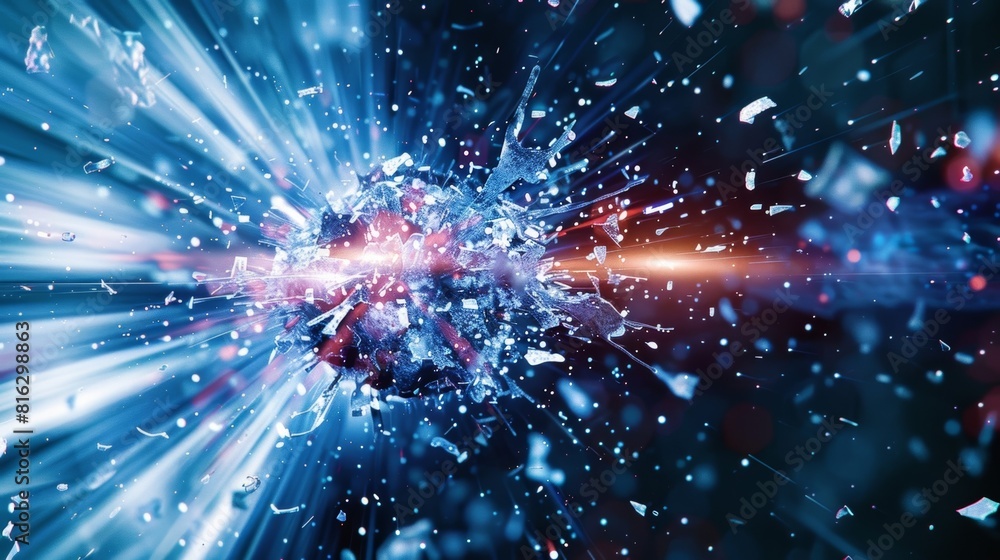 Poster a highspeed camera capturing the moment of collision between particles.