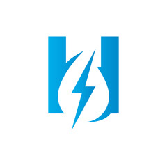 Letter H droplet with thunderbolt logo design concept.