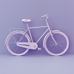 A 3D bicycle icon in a minimal style, on a pastel lavender grey background