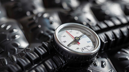 A macro shot of a pressure gauge on an air pump allowing you to monitor and adjust the firmness of your air mattress for optimal comfort.