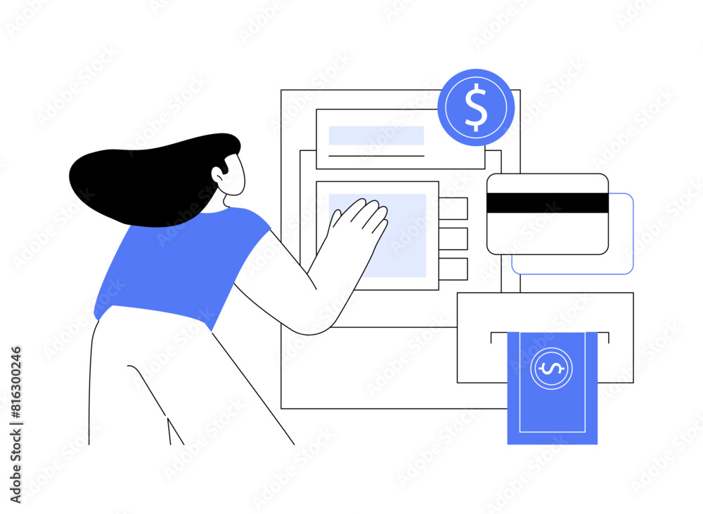 Wall mural interactive teller machine isolated cartoon vector illustrations.