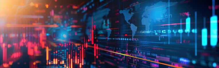 Fototapeta premium An abstract digital chart forms the backdrop, displaying stock business graphs, statistics, and diagrams illustrating data exchange within finance, trends, and trade in the economy