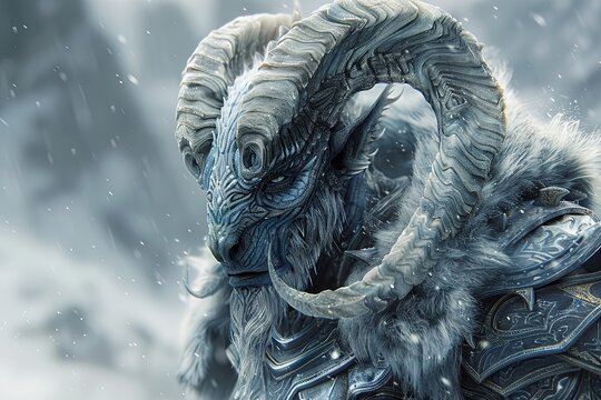 Sinister Demon Warrior: Intricate Horns in Sharp Focus