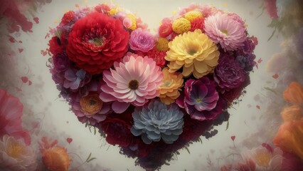 heart made up of intricately detailed, colorful flowers