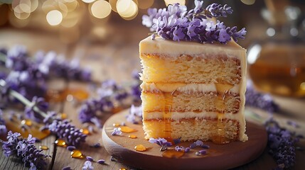 Honey lavender cake, fresh foods in minimal style