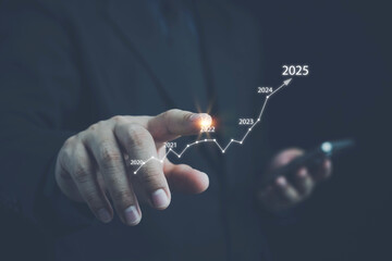 2025 business growth, Businessman holding growth graph a year 2025 of business and data analysis....