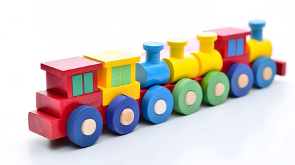 Wooden toy train with colorful blocks isolated white background Early childhood education learning to count preschool and kids game concept : Generative AI