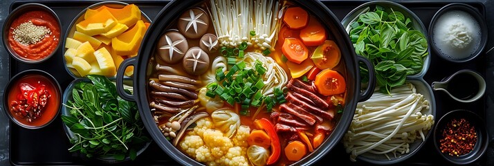 Hot pot, fresh foods in minimal style