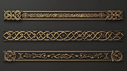 A set of Celtic borders and frames, each crafted with fine detail, ideal for highlighting text or images on a black background, Close up