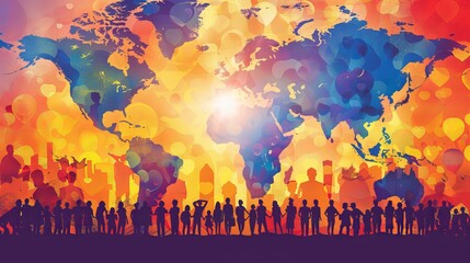 World Population Day. Different multi cultural ethnicity people crowd.