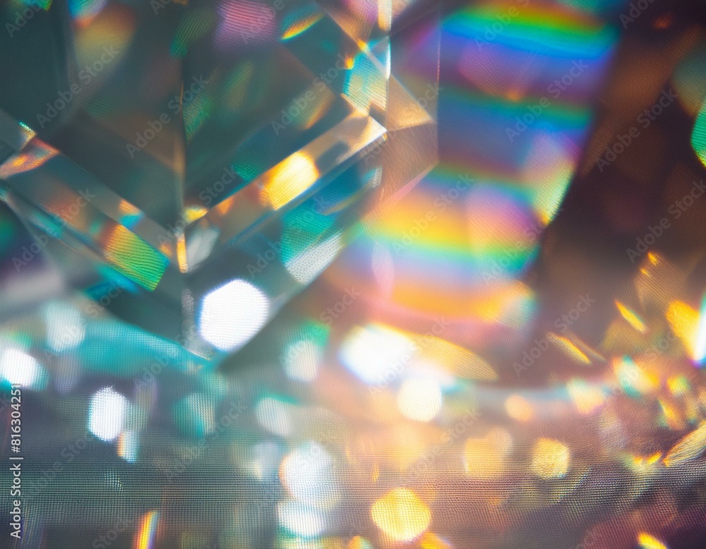 Poster abstract background with holographic rainbow flare reflection and geometric light reflection. blurre