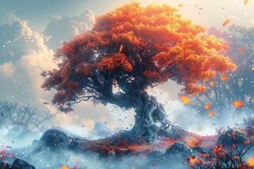 Enigmatic Tree Spirit Dominating a Lush Forest Clearing