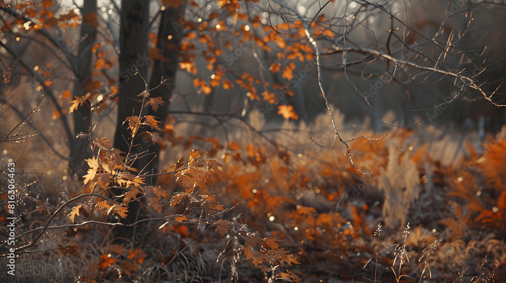 Poster the maple trees sheds its leaves in the dry : generative ai
