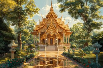 Fototapeta premium Serene Thai Temple in Golden Hues