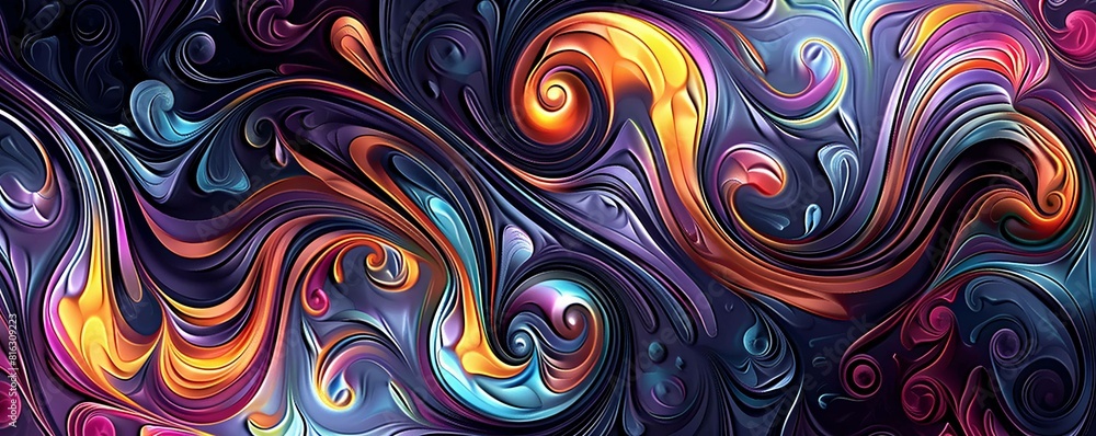 Poster abstract artwork with colorful swirls and patterns.