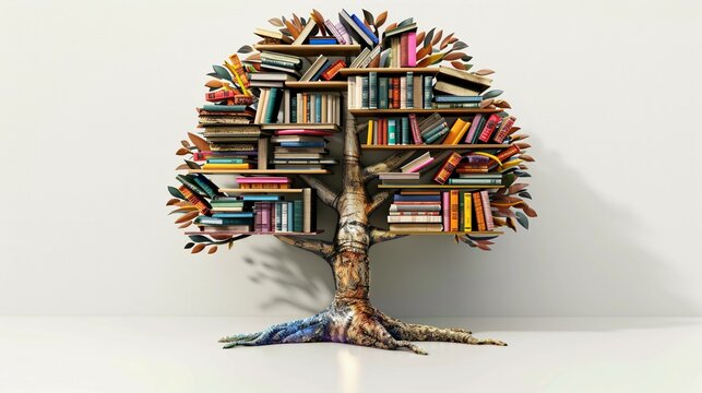 Vibrant Bookshelf Tree: A Metaphor for Knowledge and Growth