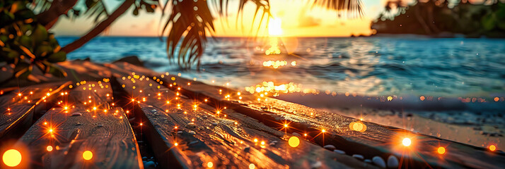 Tranquil Sunset on Tropical Beach, Scenic View with Palm Trees and Calm Ocean, Perfect for Relaxation