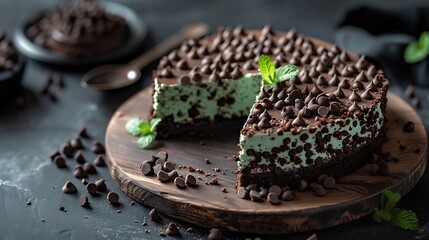 Mint chocolate chip cake, fresh foods in minimal style