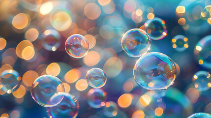 Colorful bubbles with a bokeh background, perfect for festive and playful designs