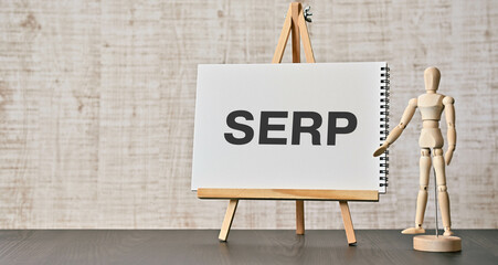 There is notebook with the word SERP. It is an abbreviation for Search Engine Result Page as...