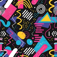 Background illustration, Seamless geometric pattern in retro 90’s style. Background 90s style with typical colors and shapes