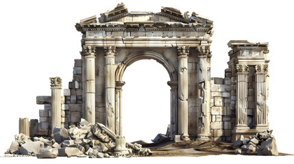 Ancient historical ruins,on white background