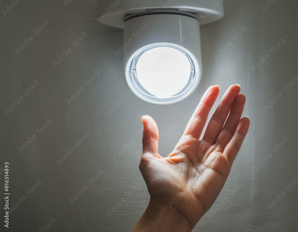 Poster closeup of a hand waving in front of a motion sensor light