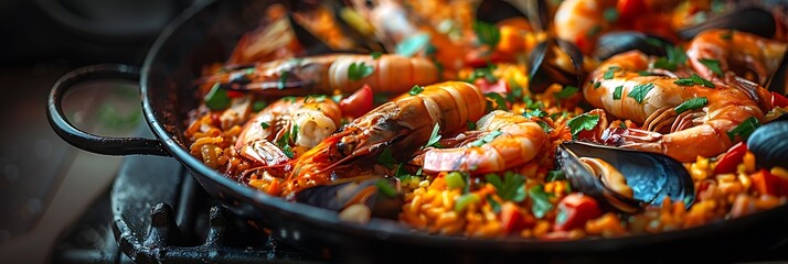 A closeup of Paella