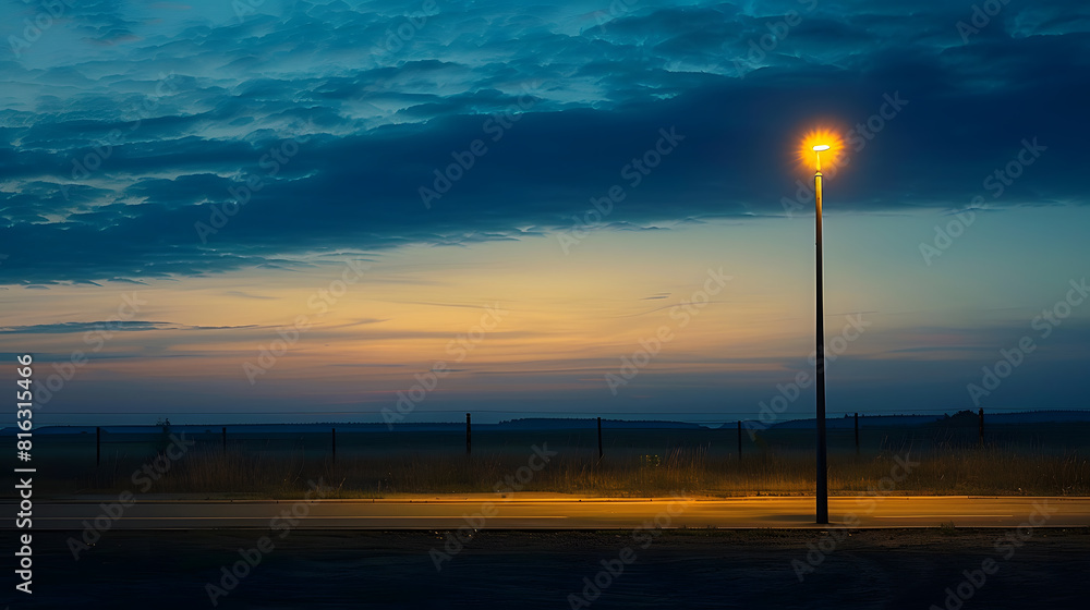 Aufkleber location photos tall black light pole on the side of the road alone in the middle of the picture has