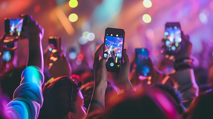 People at concert shooting video or photo using mobile phones : Generative AI