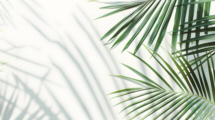 Tropical palm leaves shadow on white wall background with copy space Panorama banner : Generative AI