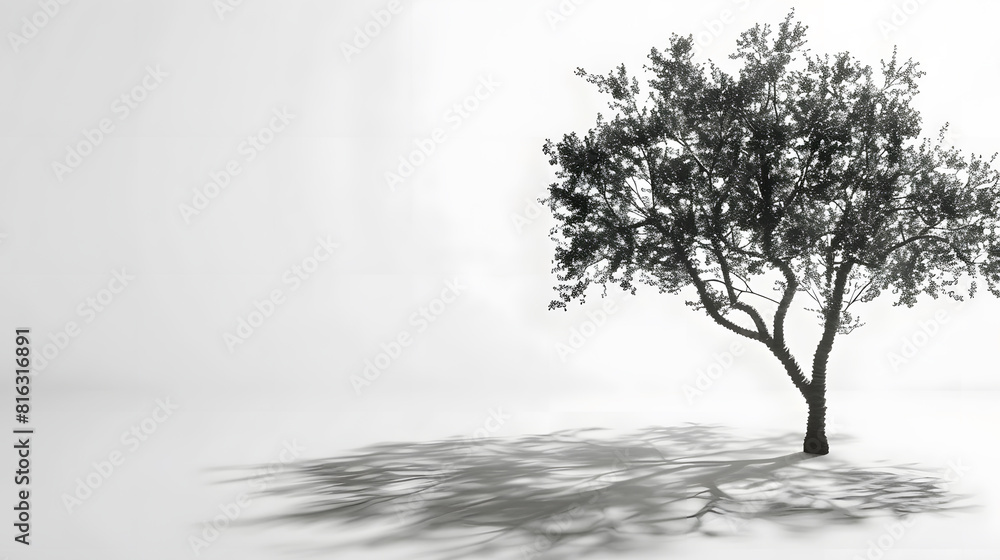 Poster shadow tree with leaves on a white background : generative ai