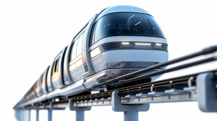 Fototapeta premium Visionary transport systems employ floating trains that hover inexplicably over tracks, revolutionizing urban travel, isolated on white