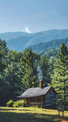 Fototapeta na wymiar Experience Serene Solitude: Perfect Weekend Getaway to Rustic WV Log Cabin nestled among West Virginia's Majestic Mountain Ranges.