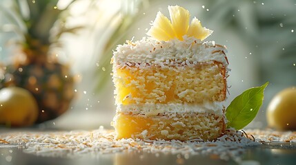 Pineapple coconut cake, fresh foods in minimal style